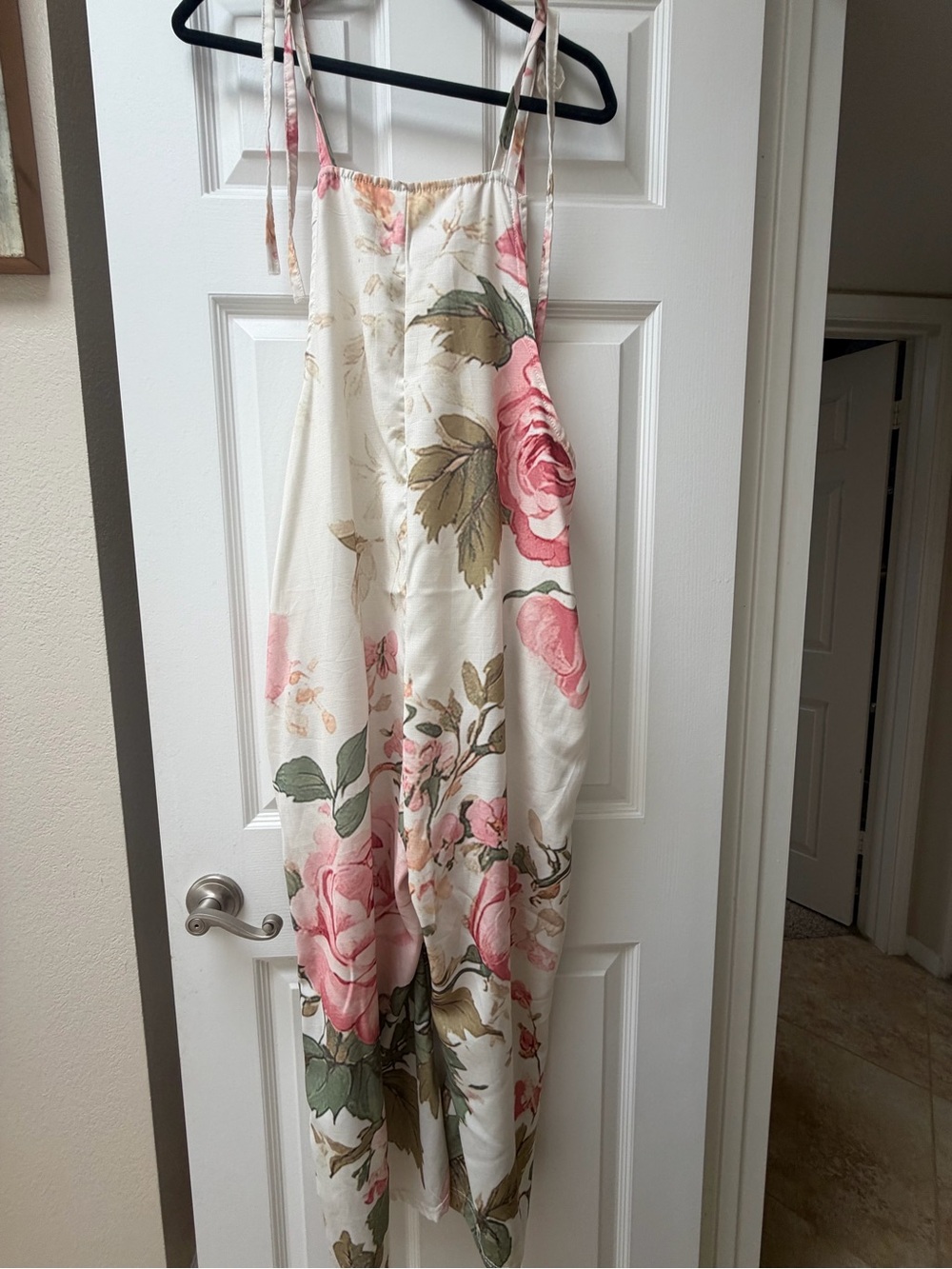 Floral Tie-Strap Jumpsuit in Cream and Pink